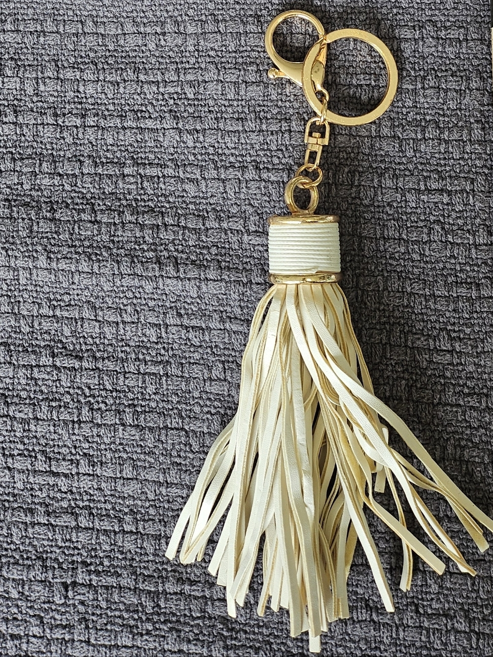 Gold Tassel Keychain with Cream Fringe